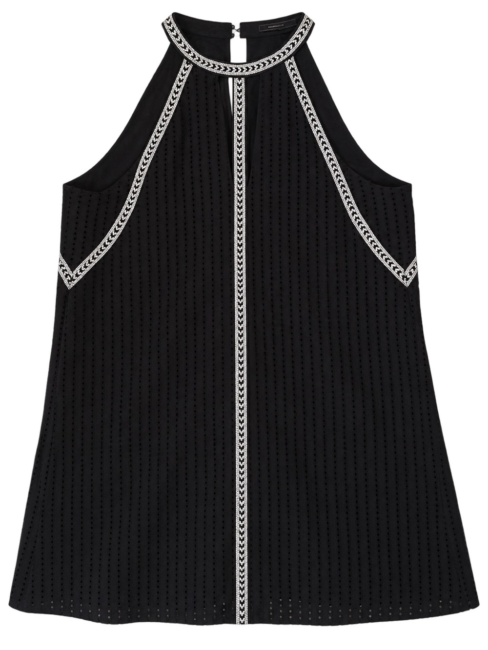BCBGMaxAzria Black Striped Eyelet Halter Shift Dress - Size Large